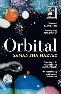 Book cover: Samantha Harvey’s Orbital; picture of planets and stars