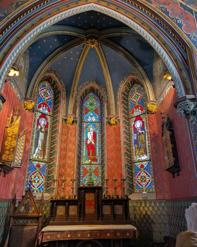 Ornate interior of the chapel at Château d'Abbadia